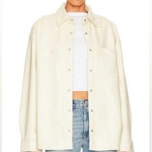 New WeWoreWhat Revolve Cream Faux Leather Leather Overshirt Jacket Button Down